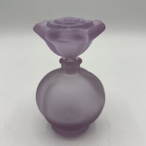 VTG I.W. Rice & Co. Lavender Frosted Glass Rose Perfume Bottle, Stopper Japan